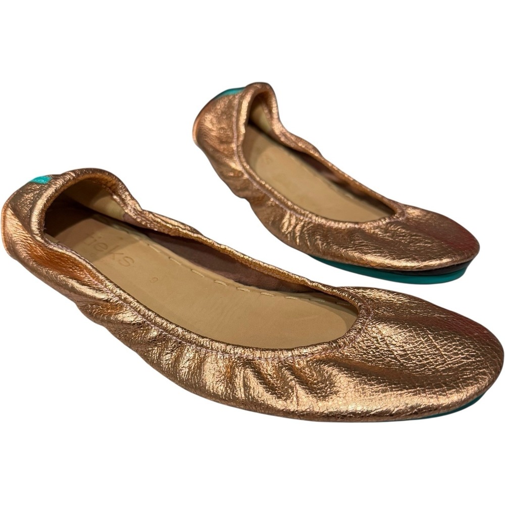 Tieks Rose Gold Copper Glam Leather Flats Ballet Metallic Foldable Shoes 9